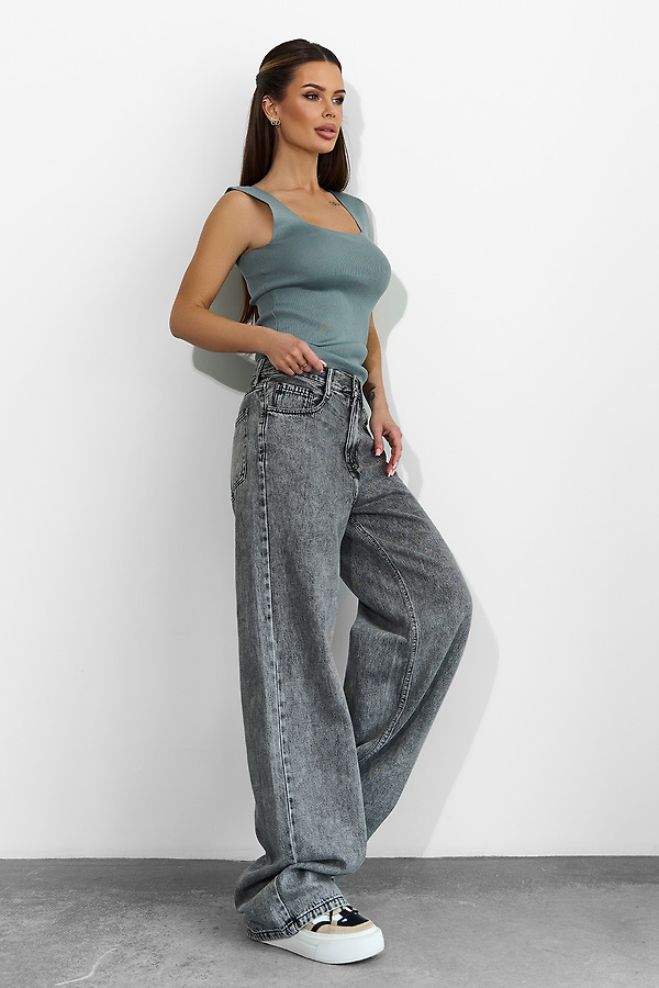 Темно-сірі потерті джинси труби wide leg  